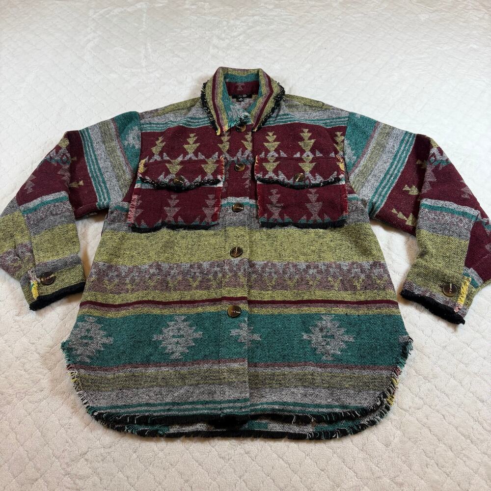 Verte Maroon Boho Aztec Shacket size small excellent condition